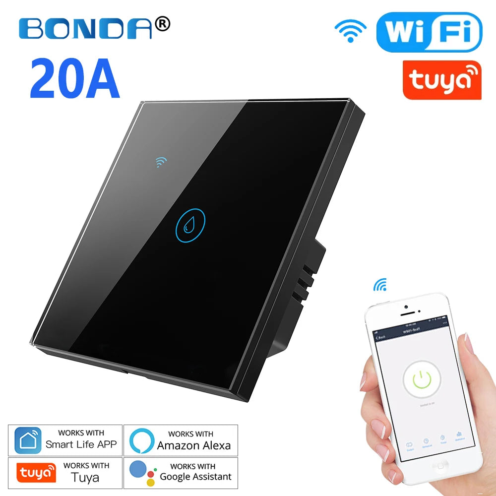 Water Heater Switches EU/UK/US/Brazil Standard 20A 40A 8000W Voice Touch Panel Timer Alexa Google Home Wifi Sensor Smart Switch