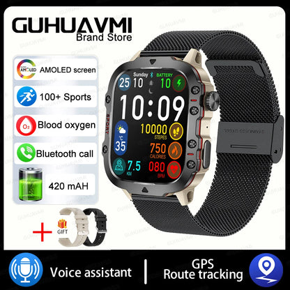 2024 New Rugged Military GPS Smart Watch Men AMOLED HD Screen Heart Rate Bluetooth Call Waterproof Outdoor SmartWatch For Xiaomi