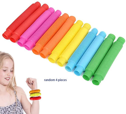 4 Pack Mini Tube Sensory Fidget Toy Colorful Heavy-Duty  for Construction Building Educational Toys for Stress Autism ADHD