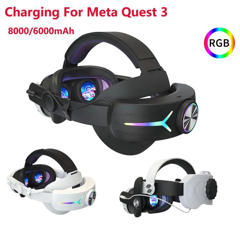 VR Head Strap Comfortable Sponge Headwear Charging Headset With Built-In 8000mAh Batteries For Meta-Ques-t 3 VR Accessories