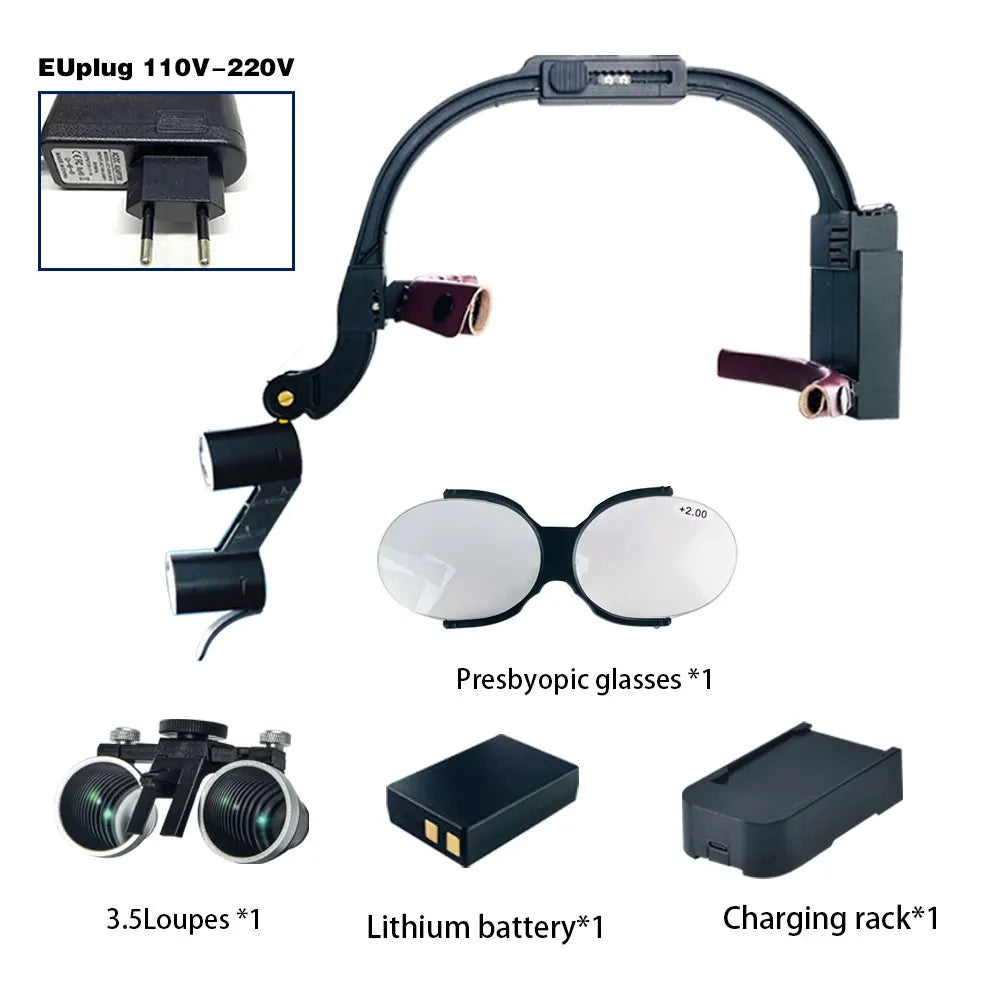 Dental 2.5X 3.5X 5X 6X Optional Loupe Magnification Binocular Surgical Magnifier with Headlight LED Light Dentist Medical Loupes