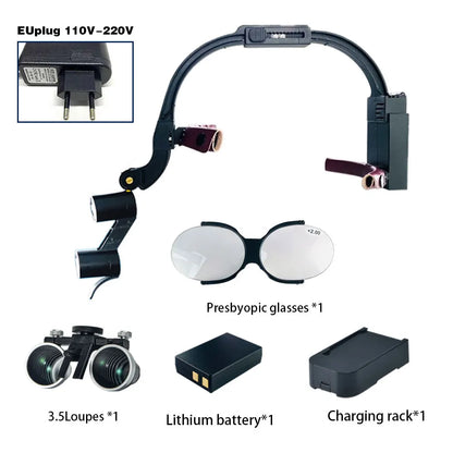 Dental 2.5X 3.5X 5X 6X Optional Loupe Magnification Binocular Surgical Magnifier with Headlight LED Light Dentist Medical Loupes
