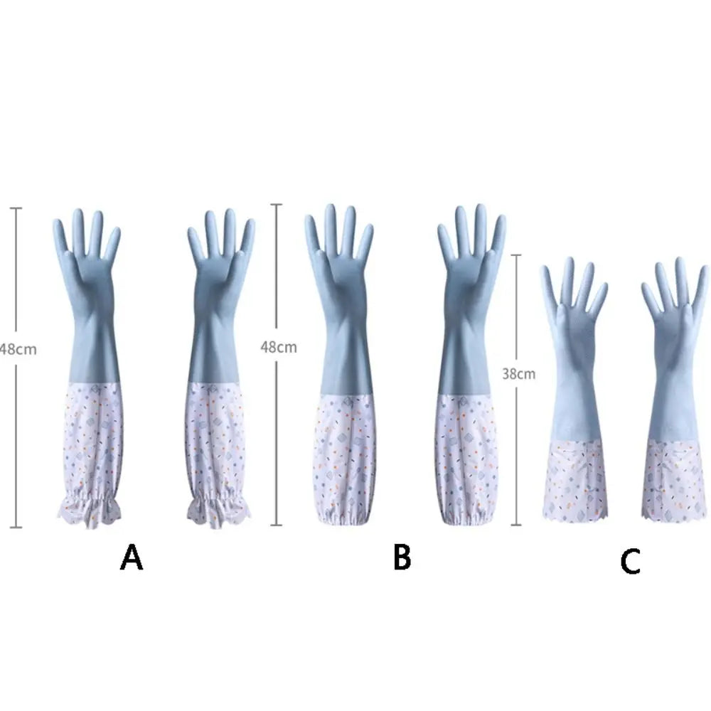Latex Rubber Dish Washing Gloves Velvet Elastic Cuffs Housework Gloves Long Sleeve Waterproof Winter Cleaning Gloves Kitchen
