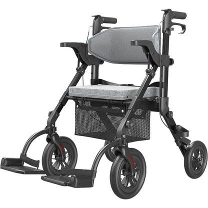 Christmas.Rollator-Walkers-for-Seniors-with-Seat, Walker Wheelchair Combo, Transport-Wheelchair-Lightweight-Foldable