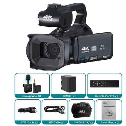 4K 60FPS Camcorder Professional Digital Video Camera 4K HD YouTube Streaming Camera 64MP 18X Zoom 4" Touch Screen Vlog Recorder