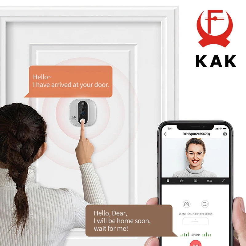 KAK Wifi Smart Door Bell Camera 4.3" Video Door Peephole Door Viewer 170 Degree Motion Detection Tuya APP Alexa Google Assistant