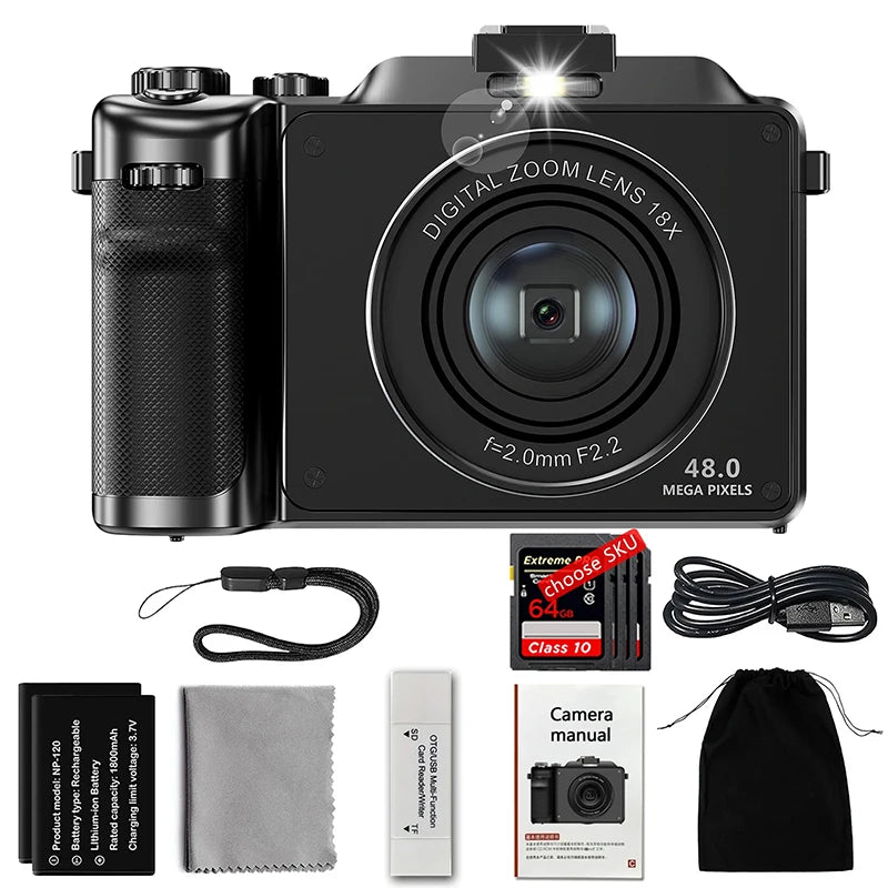 Komery 56MP Digital Professional Camcorder 4K ultra HD Video Compact Cameras Selfie Dual battery 18X Zoom WIFI Webcam DIY Shells