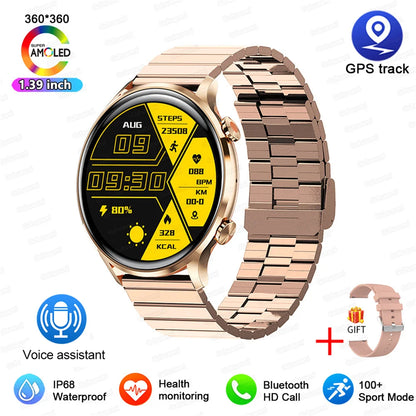 2024 New Smartwatch Women AMOLED HD Screen Always On Display Bluetooth Call IP68 Waterproof GPS Smart Men Watch For Android ios