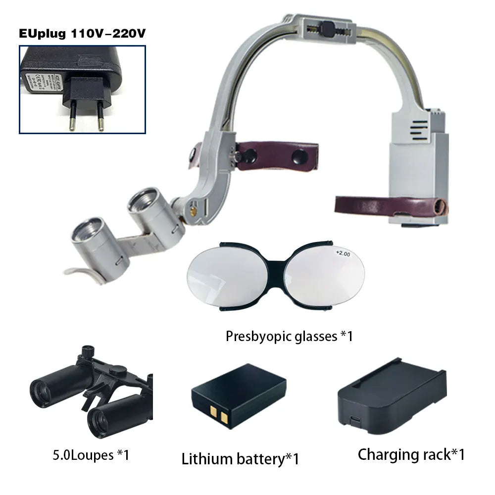 Dental 2.5X 3.5X 5X 6X Optional Loupe Magnification Binocular Surgical Magnifier with Headlight LED Light Dentist Medical Loupes