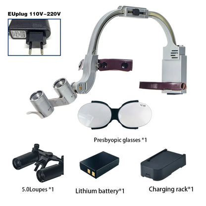 Dental 2.5X 3.5X 5X 6X Optional Loupe Magnification Binocular Surgical Magnifier with Headlight LED Light Dentist Medical Loupes