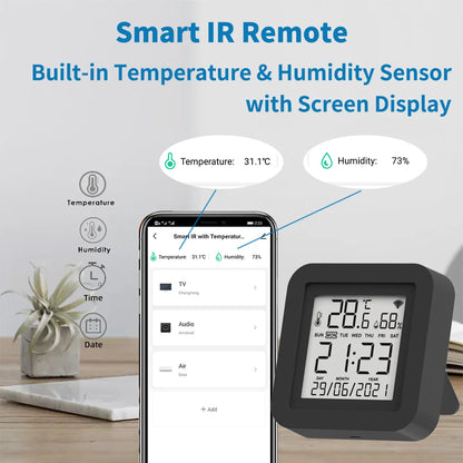 Tuya Smart Universal IR Remote WiFi Temperature Humidity Sensor for Air Conditioner TV AC Works with Alexa Google Home Yandex
