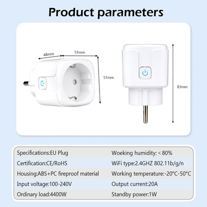 UNKAS EU Socket 16A/20A Wifi Plug Power Outlet Alexa Google Home For Tuya Smart Life APP Remote Voice Control