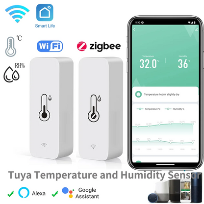 Tuya Zigbee WiFi Temperature And Humidity Sensor APP Remote Monitor For Smart Home var SmartLife WorkWith Alexa Google Assistant