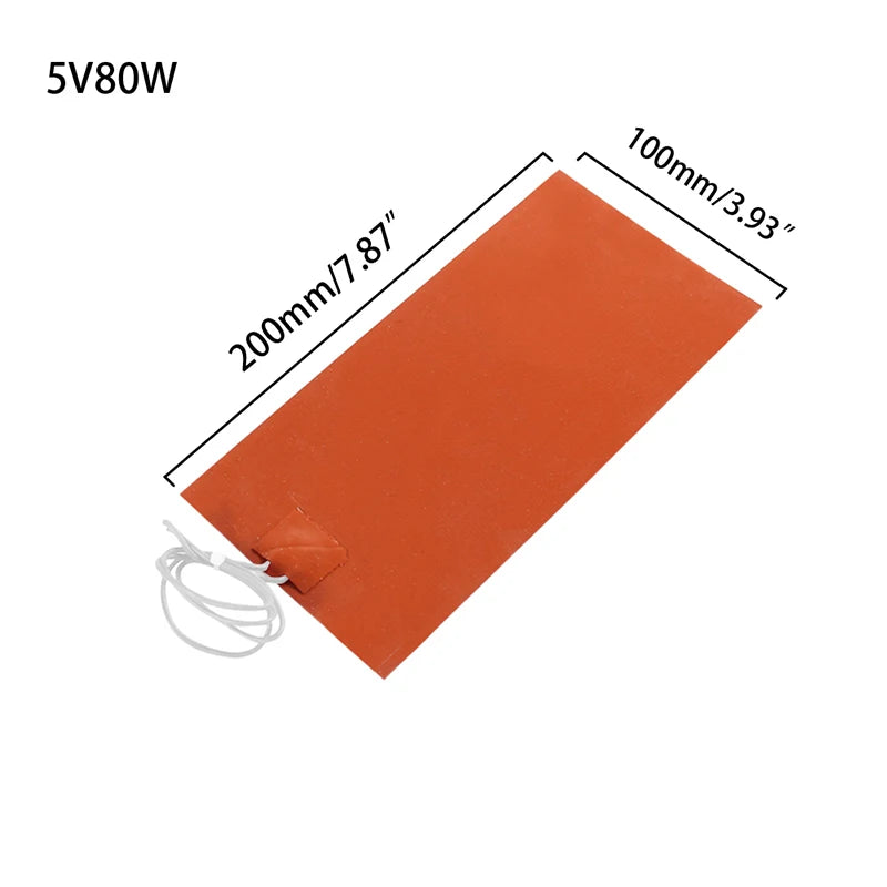 5V/12V/24V/220V 0.4W Silicone Heating Pad Rubber Heat Mat Waterproof Heated Bed Plate Flexible 3D Printer Pad Household Tool