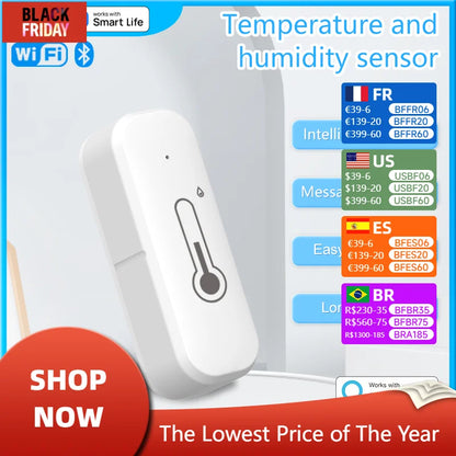 Tuya Smart WiFi Bluetooth Temperature And Humidity Sensor Indoor Thermometer Hygrometer Monitoring Works With Alexa Google Home