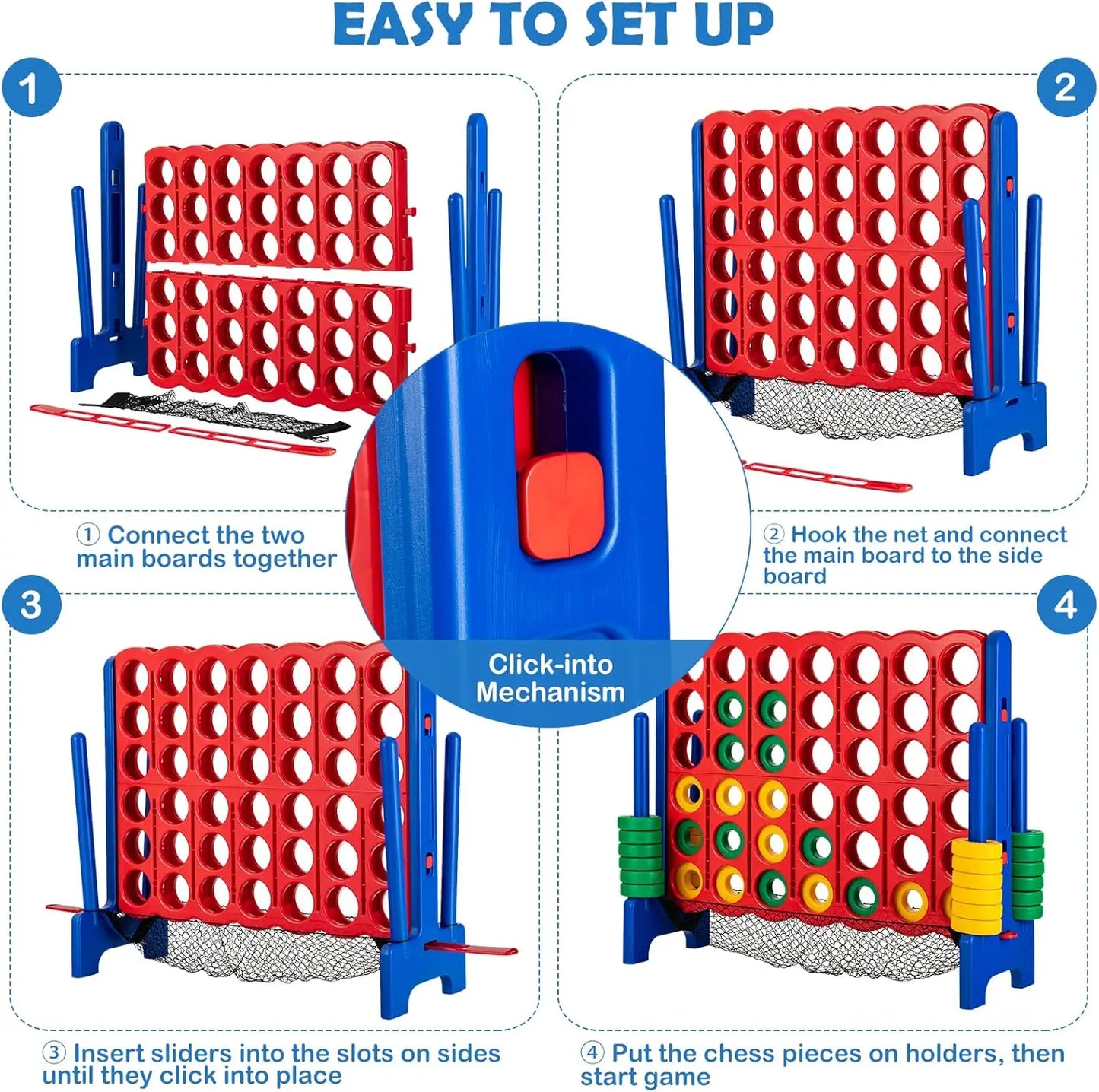 Giant 4-in-A-Row, Jumbo 4-to-Score Giant Games for Kids & Adults, Indoor Outdoor Party Family Connect Plastic Game, 4 Feet Wide