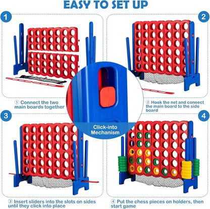 Giant 4-in-A-Row, Jumbo 4-to-Score Giant Games for Kids & Adults, Indoor Outdoor Party Family Connect Plastic Game, 4 Feet Wide