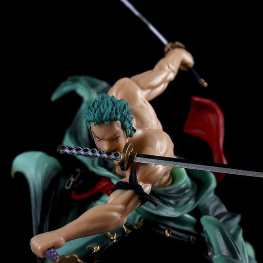 18CM One Piece Banpresto Anime Roronoa Zoro Three Knives Standing PVC Action Figure Collection Cool Model Decor Toys Kids Gifts