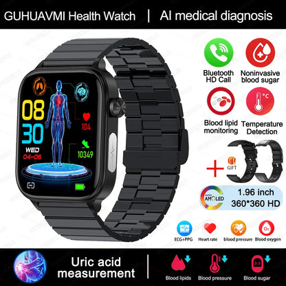 2024 New ECG+PPG Uric Acid Non-Invasive Blood Glucose Smartwatch Men Bluetooth Call Heart Rate Blood Pressure Smart Watch Women