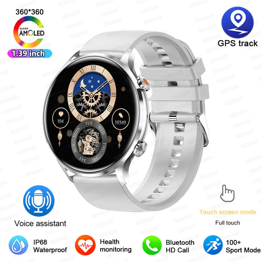 2024 New Smartwatch Women AMOLED HD Screen Always On Display Bluetooth Call IP68 Waterproof GPS Smart Men Watch For Android ios