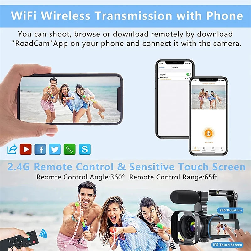 Digital Camera 4k Professional Camcorder for Youtube 48MP WiFi Video Camera 18X Digital Zoom Camera Digital Webcam For Tiktok