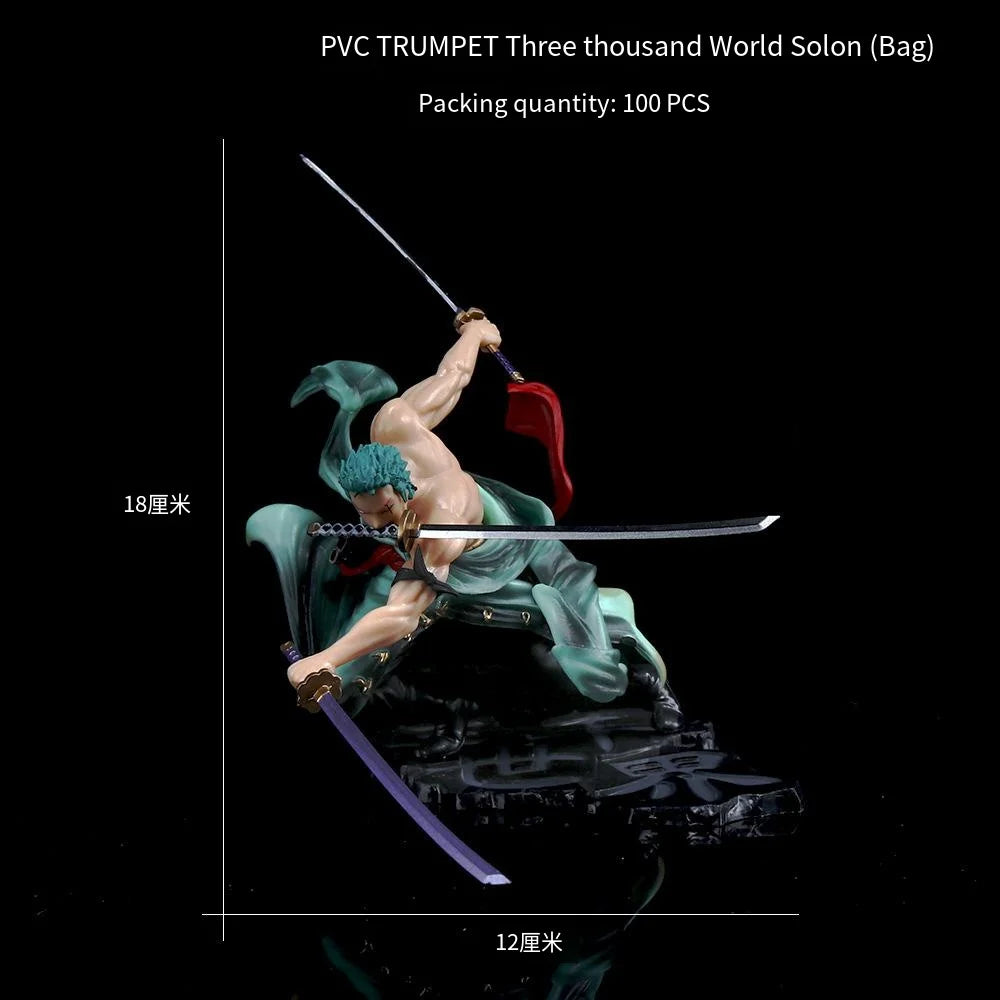 18CM One Piece Banpresto Anime Roronoa Zoro Three Knives Standing PVC Action Figure Collection Cool Model Decor Toys Kids Gifts