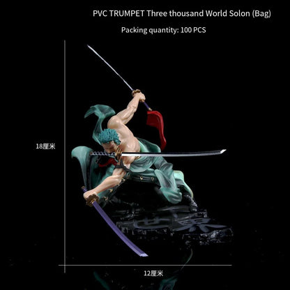 18CM One Piece Banpresto Anime Roronoa Zoro Three Knives Standing PVC Action Figure Collection Cool Model Decor Toys Kids Gifts