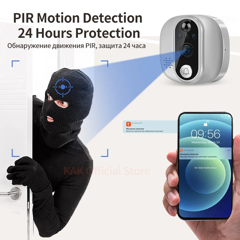 KAK Wifi Smart Door Bell Camera 4.3" Video Door Peephole Door Viewer 170 Degree Motion Detection Tuya APP Alexa Google Assistant