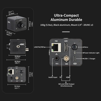 4K NDI POV Box Camera (CS), ZowieCAM 5-50mm 12MP C-Mount Low Distortion Zoom Lens
