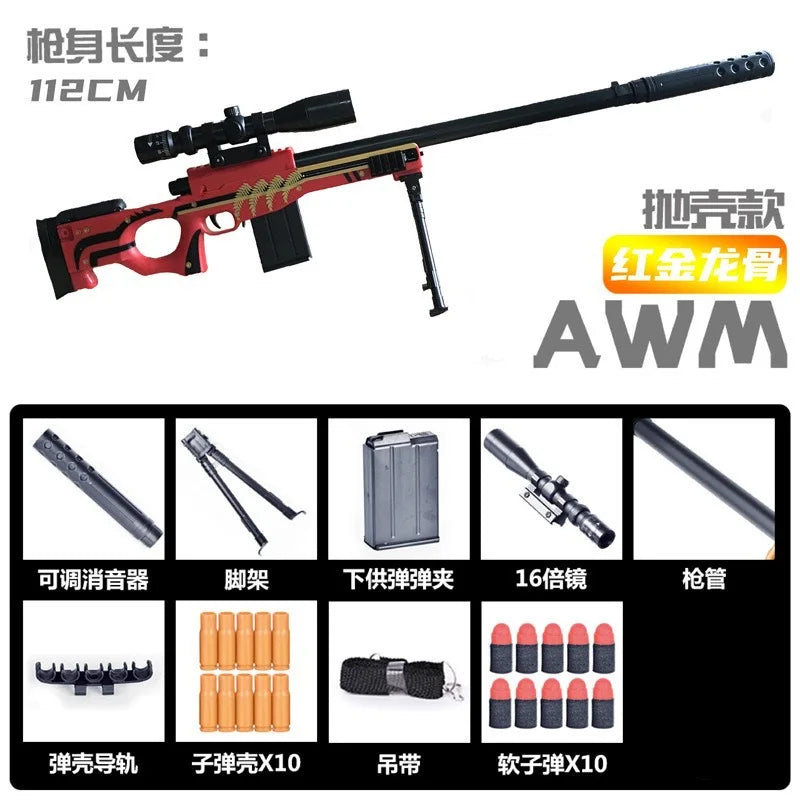 DIY Sniper Rifle Soft Bullets with Scope Manual Shell Ejection Toy Gun Outdoor Cs Game Prop Toy for Adult Boys Birthday Gift