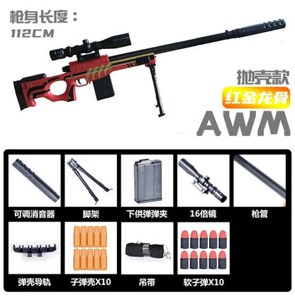 DIY Sniper Rifle Soft Bullets with Scope Manual Shell Ejection Toy Gun Outdoor Cs Game Prop Toy for Adult Boys Birthday Gift
