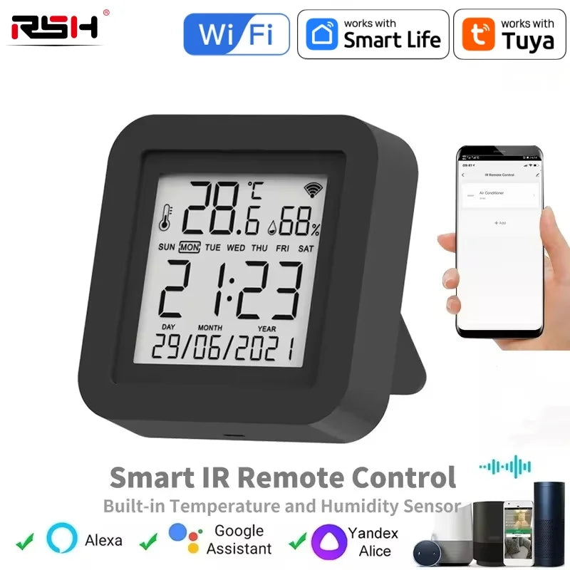 Tuya Smart Universal IR Remote WiFi Temperature Humidity Sensor for Air Conditioner TV AC Works with Alexa Google Home Yandex