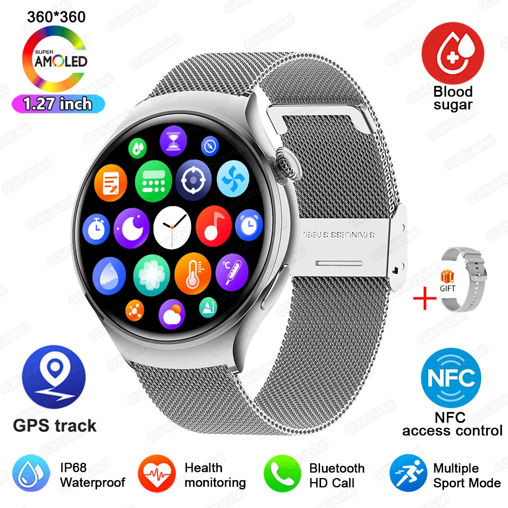 2024 New For Huawei Watch 4 Mini NFC Smart Watch Women AMOLED HD Screen IP68Waterproof Heart Rate Blood Sugar BT Call Smartwatch