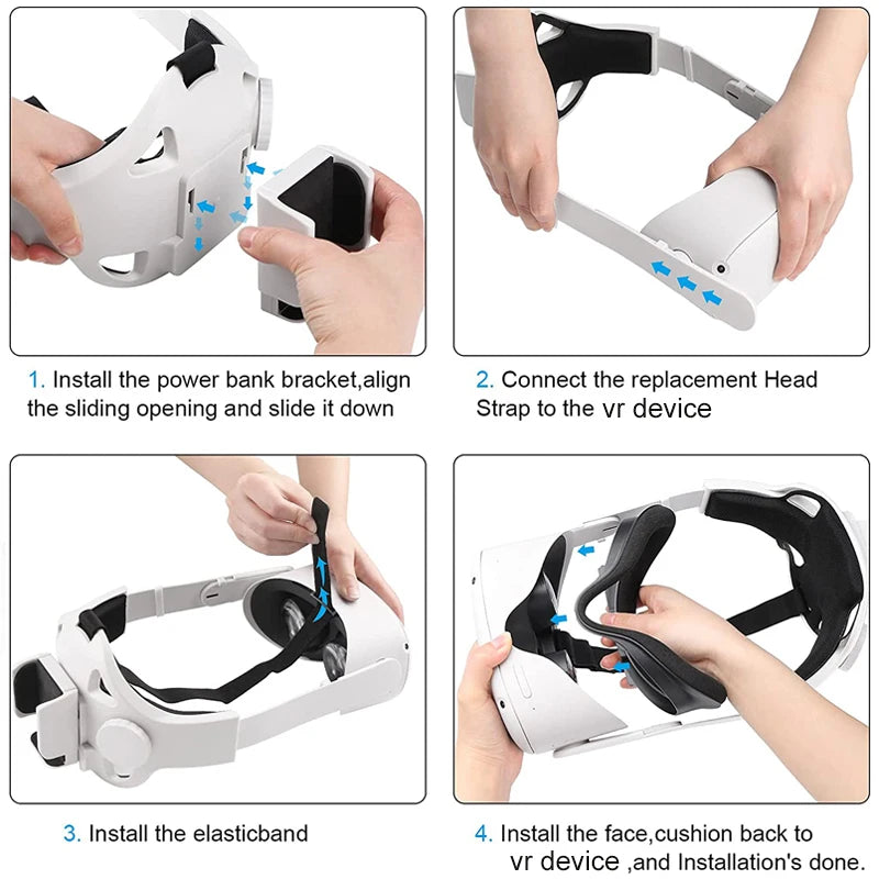 Adjustable Head Strap For Oculus Quest 2 Halo Strap With Powerbank Fixing Bracket Enhanced Headband For Quest2 VR Accessories