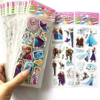 10PCS elsa and Anna Stickers toys 3D Children's Anime Cartoon Bubble Paste Thicken The Reward Stickers Kids Toys Gifts