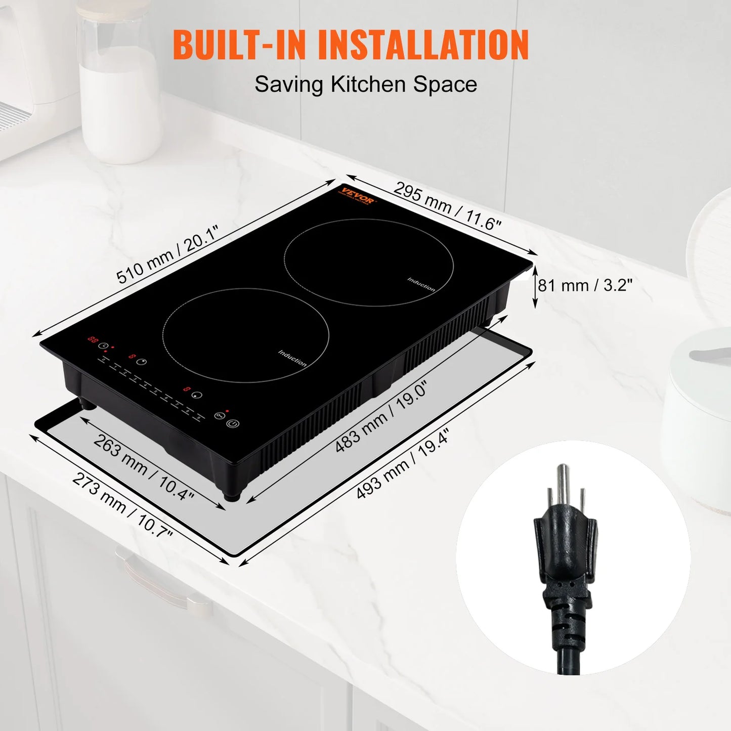 VEVOR 2 Burners Electric Induction Cooktop Stove Hob Built-in Burner Cooker Sensor Touch Control Magnetic Cooker Hot Plate