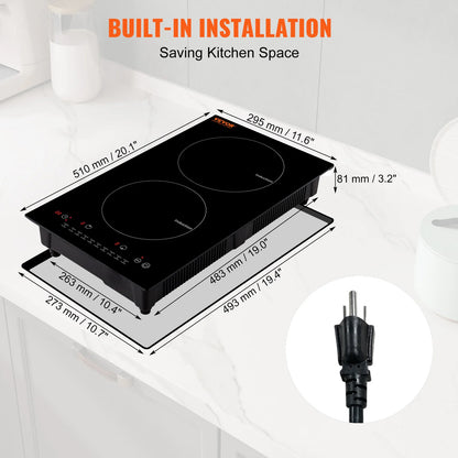 VEVOR 2 Burners Electric Induction Cooktop Stove Hob Built-in Burner Cooker Sensor Touch Control Magnetic Cooker Hot Plate
