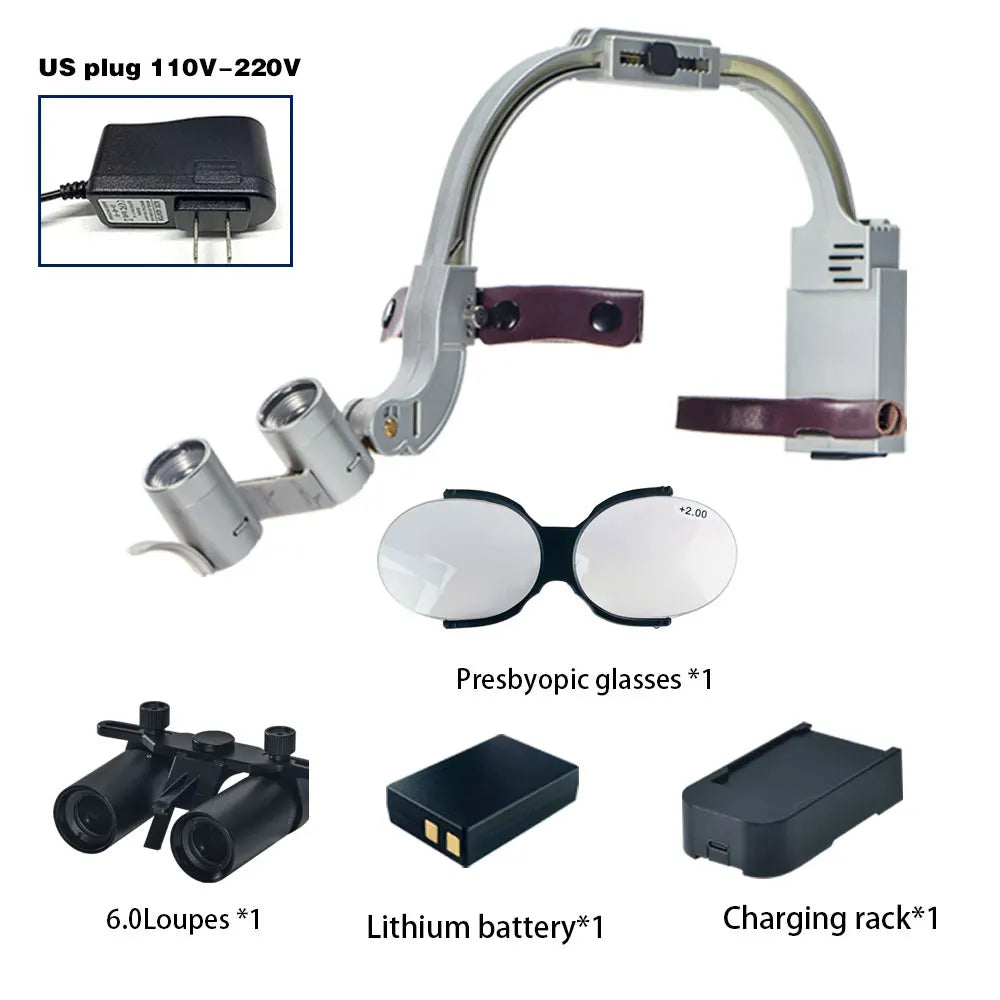 Dental 2.5X 3.5X 5X 6X Optional Loupe Magnification Binocular Surgical Magnifier with Headlight LED Light Dentist Medical Loupes