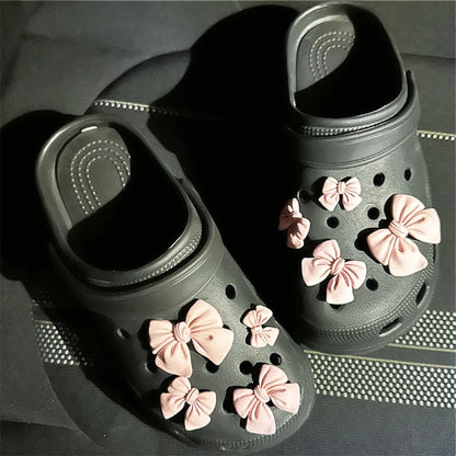 Cartoon Bow Tie Hole Shoe Charms Decorations Cute Rubber Purple Tie Shoe Flower Shoes Buckle DIY 3D Hole Shoe Accessories