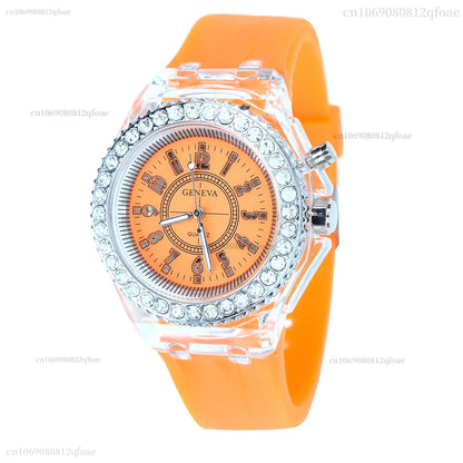 Led Flash Luminous Watch Personality trends students lovers jellies woman men's watches 7 color light WristWatch