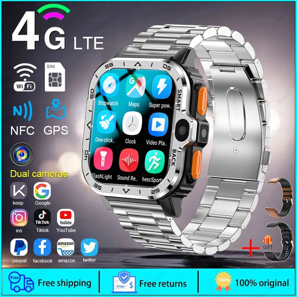 2024 New SIM Smart Watch 4G Network GPS Navigation Wifi NFC Dual Camera 64G ROM Storage Video Music Smartwatches For Android iOS