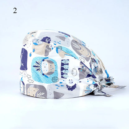 Floral Soft Hat Printing Nurse Sweat-absorbent Head Wrap Towel Surgical Anti-Dirty Pure Cotton Cap With Button Scrub Cap