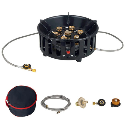 7-Core Camping Stove High-Power Strong Fire Portable Tourist Gas Burner Windproof Electronic Ignition Camping Equipment