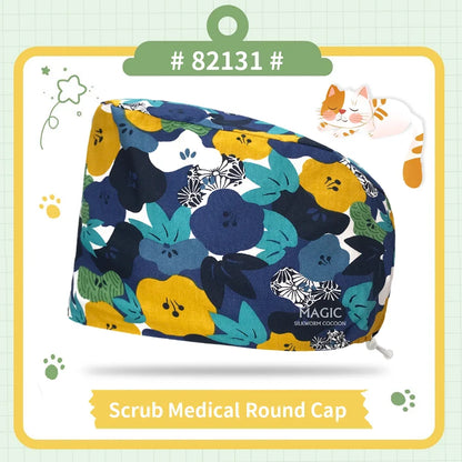 Nice-looking Printing Doctor Hat Surgical Cap for Long Hair Classic Nurse Baotou Caps Women Men Sweat-absorbent Towel Scrub Hat