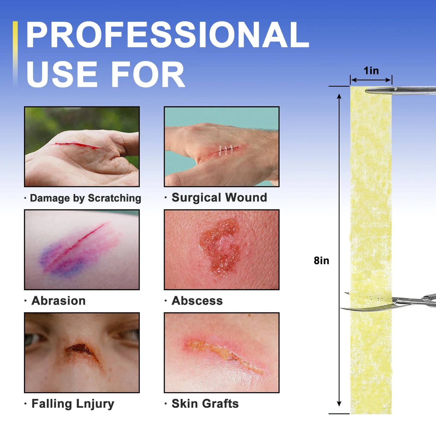 CEEPORT Medical 1x8in 50pcs Xeroform Petrolatum Dressing Non-Adherent Gauze Pad Strip for Wound Care