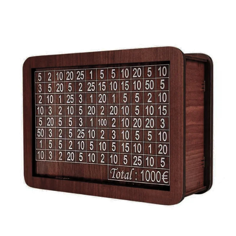 Wooden Money Saving Box Reusable Piggy Bank Money Container for 1000/2000/3000/5000/10000 Euro Cash Coin Case