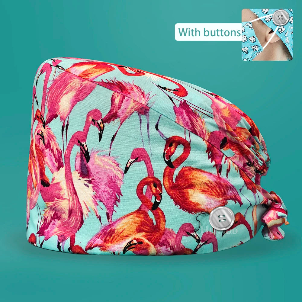 Personalized Printing Doctor Surgical Cap Long Hair Classic Nurse Toe Hat for Men Women Sweat-absorbent Towel Cotton Scrub Cap