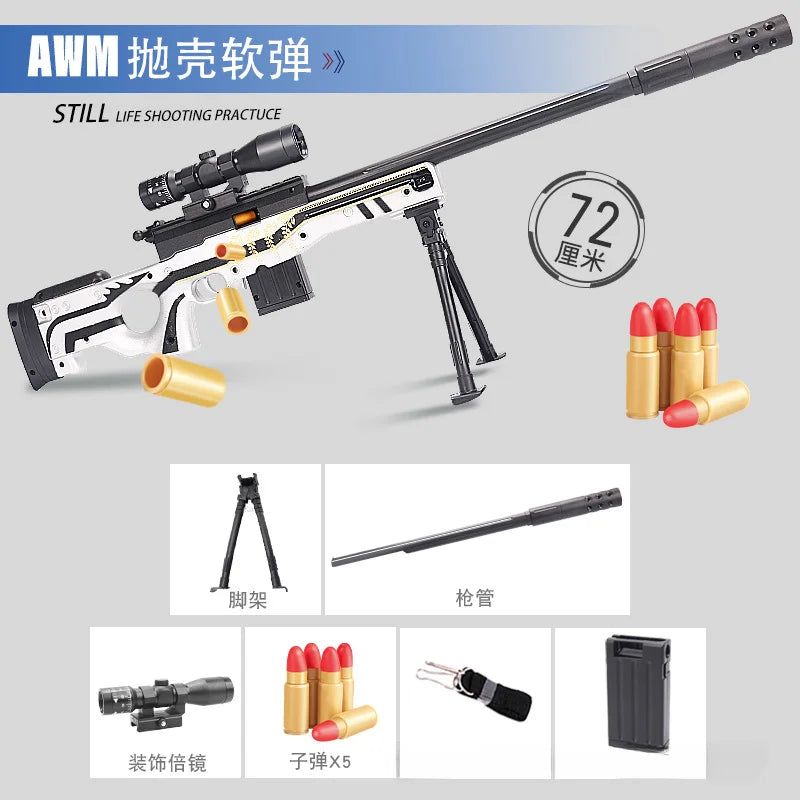 DIY Sniper Rifle Soft Bullets with Scope Manual Shell Ejection Toy Gun Outdoor Cs Game Prop Toy for Adult Boys Birthday Gift