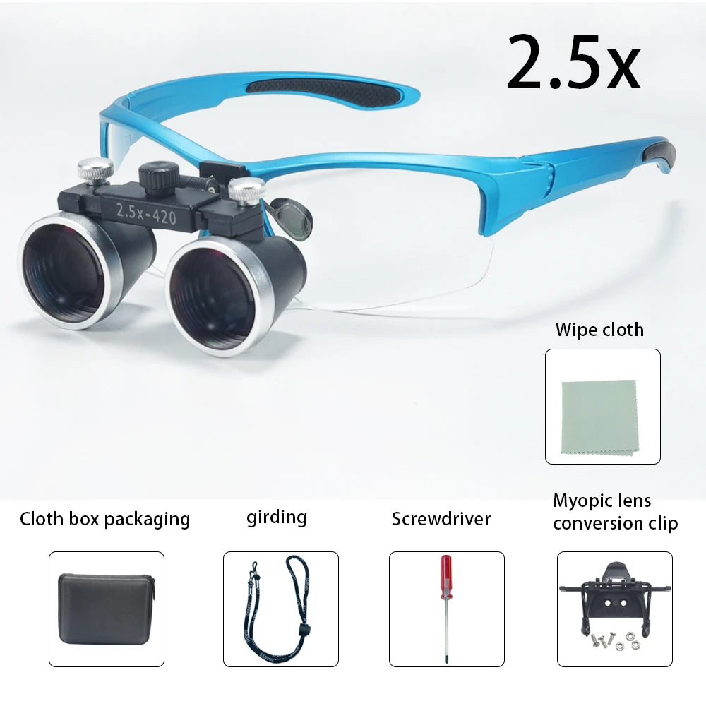 Dental Loupes 3.5x2.5x 320-420mm Goggles Lab Medical Magnifier Dentists Surgical Optical Lens Magnifying Glass Blue