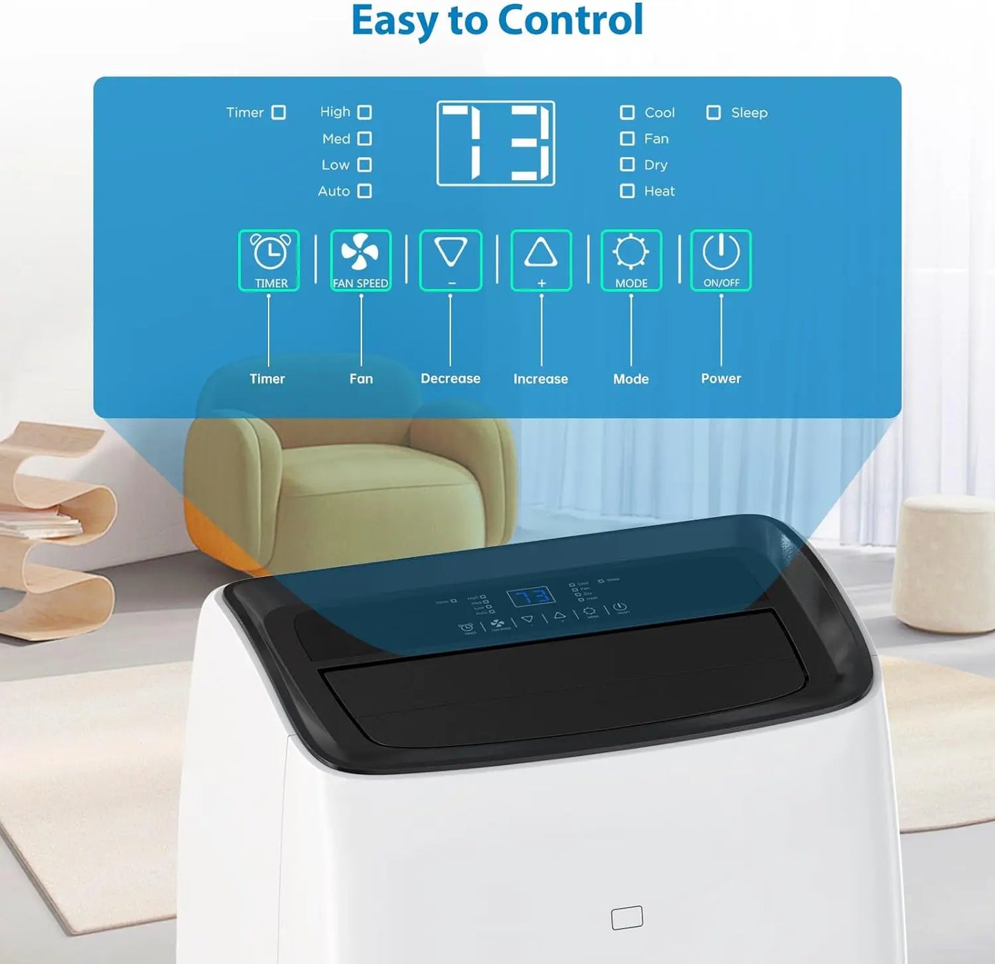 14000 BTU Portable Air Conditioner and Heater,Smart Inverter AC Units with Remote,Dehumidifier,Rooms Up to 750 Sq. Ft,42dB